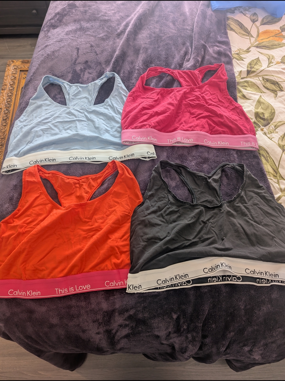 Calvin Klein Racerback Bralette Set — Light Blue, Pink, Orange, Black